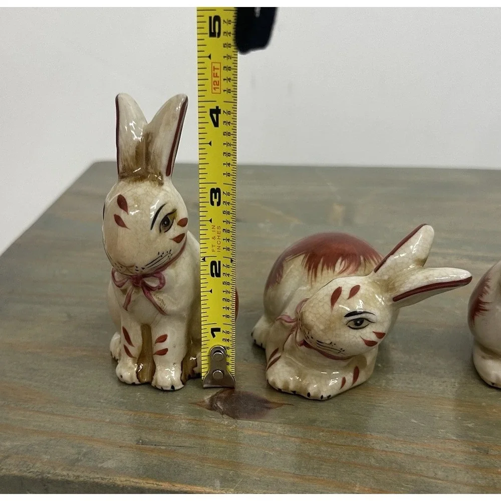 Lot Of 3 Staffordshire Style Bunny Rabbit Small Porcelain Figurine 3-4